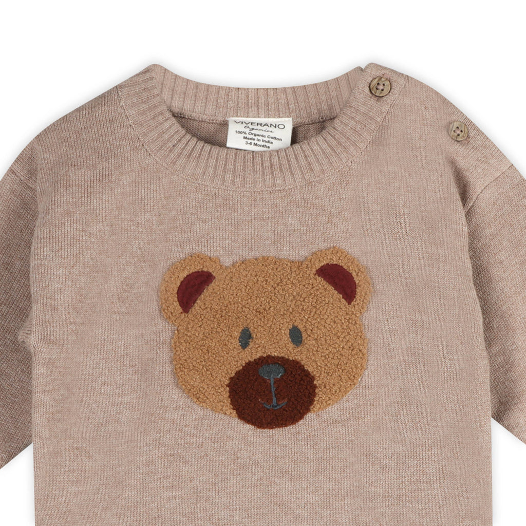 Bear Knit Baby Pullover & Pant Set (Organic Cotton): Marl Brown