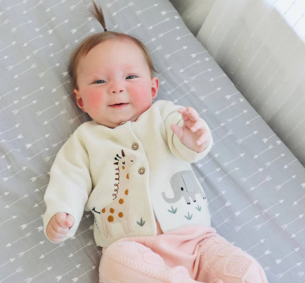 Animal Safari Organic Embroidered Baby Cardigan Sweater Natural