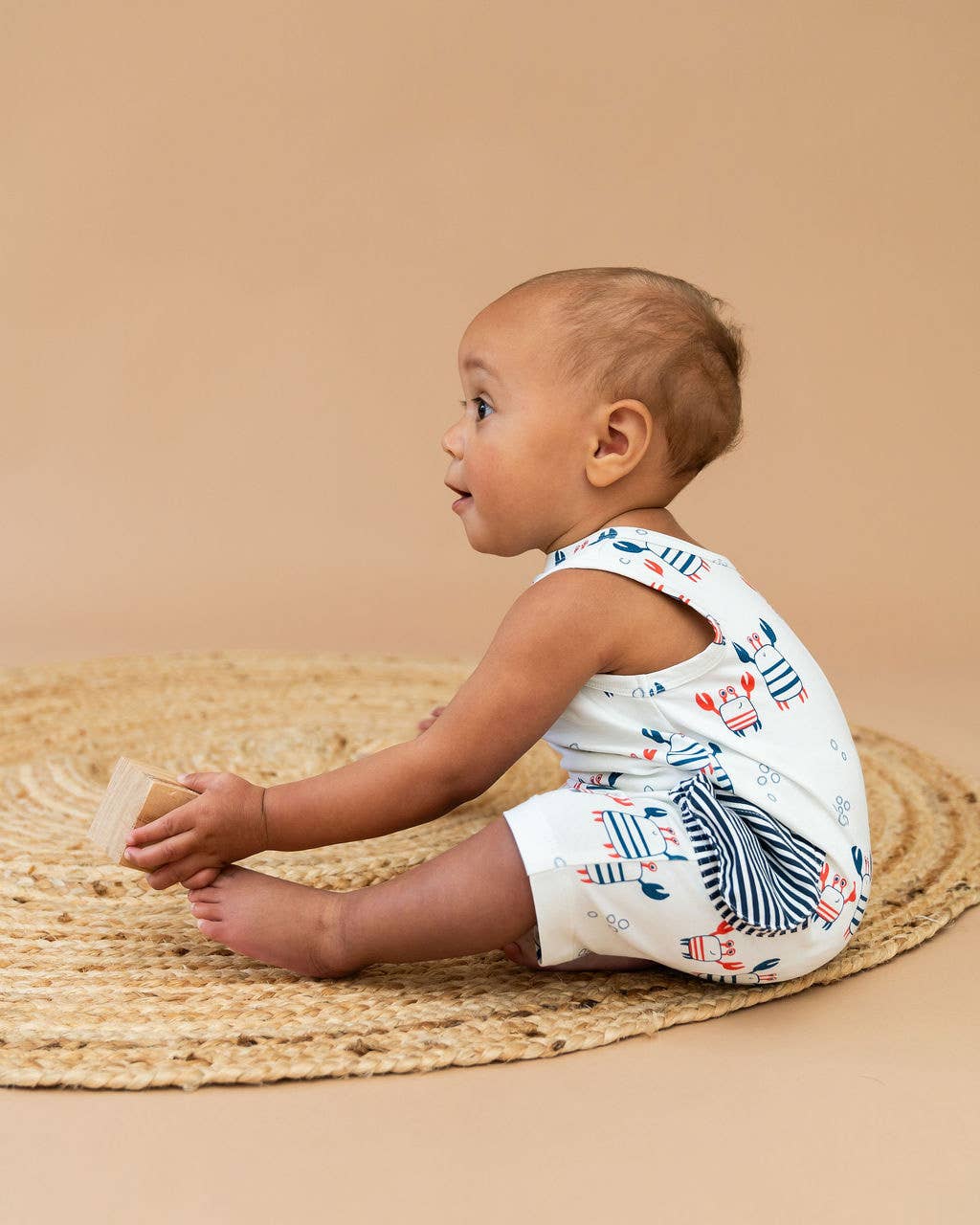 Nautical Crab Side Pocket Baby Romper Organic Jersey