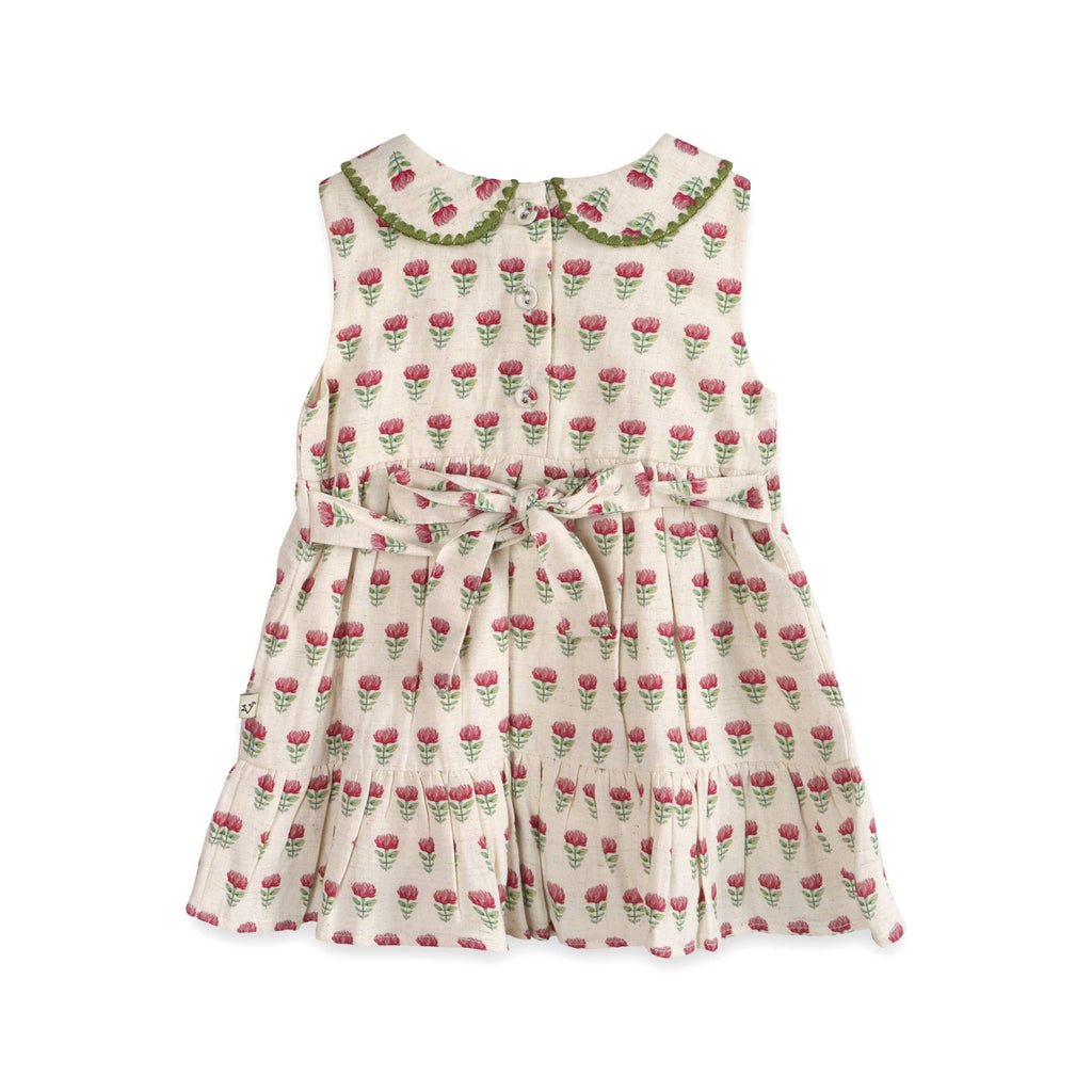 Mia Block Print Floral Baby Dress + Bloomer Linen Blend