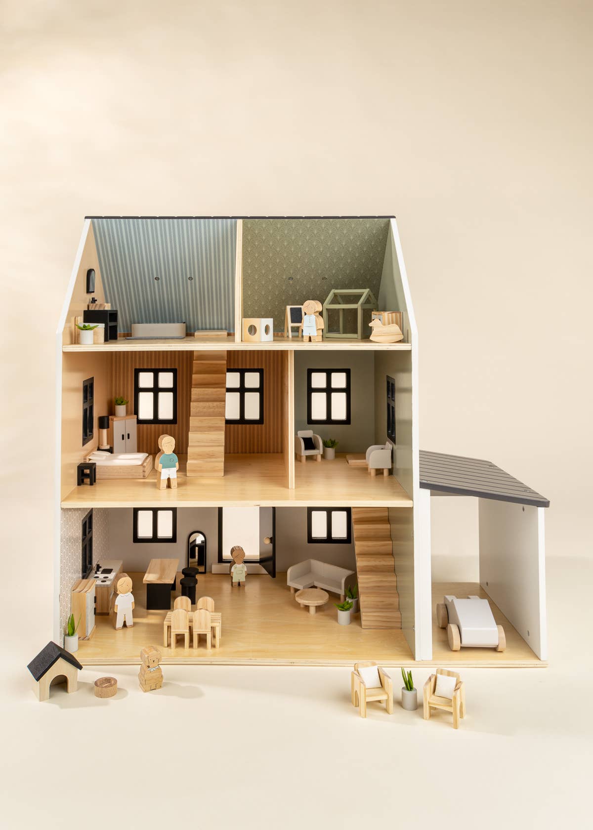 Meubles et accessoires de salon pour maison de poupée en bois (10 pièces)