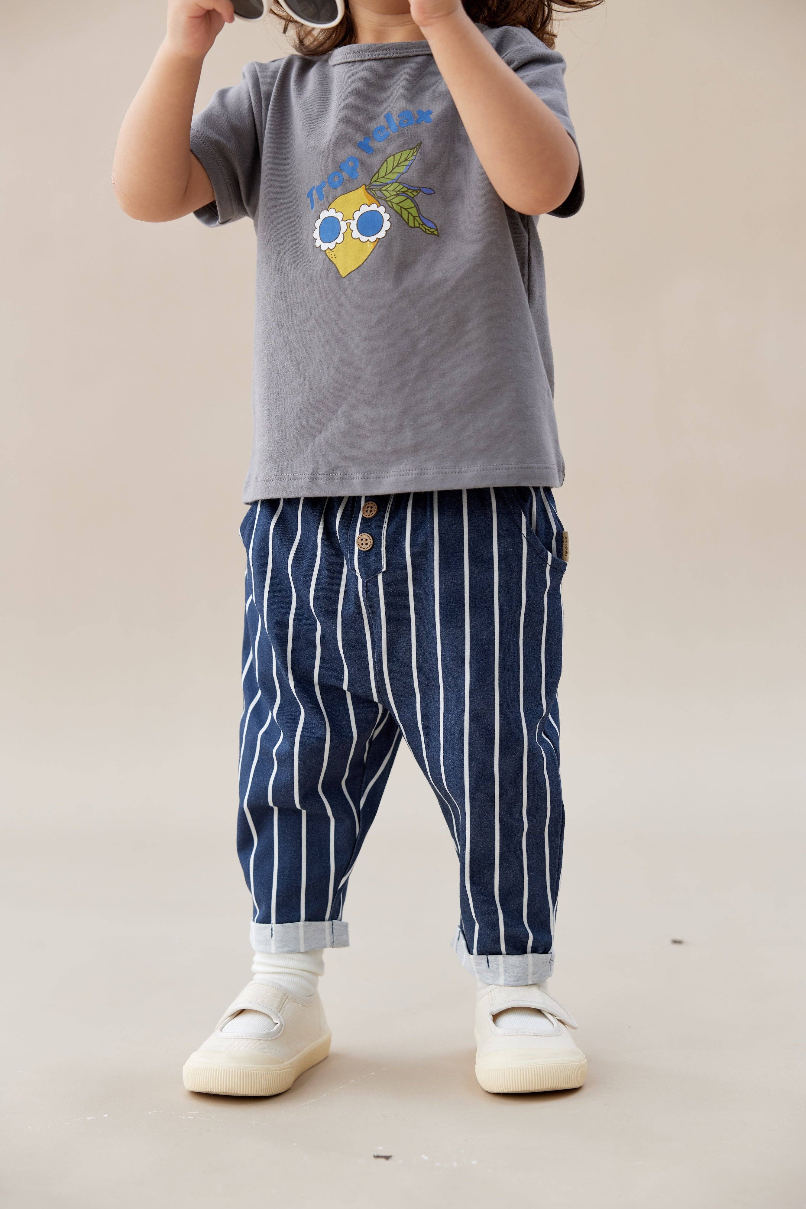 Baby Relaxed Tapered Pant-Navy stripe