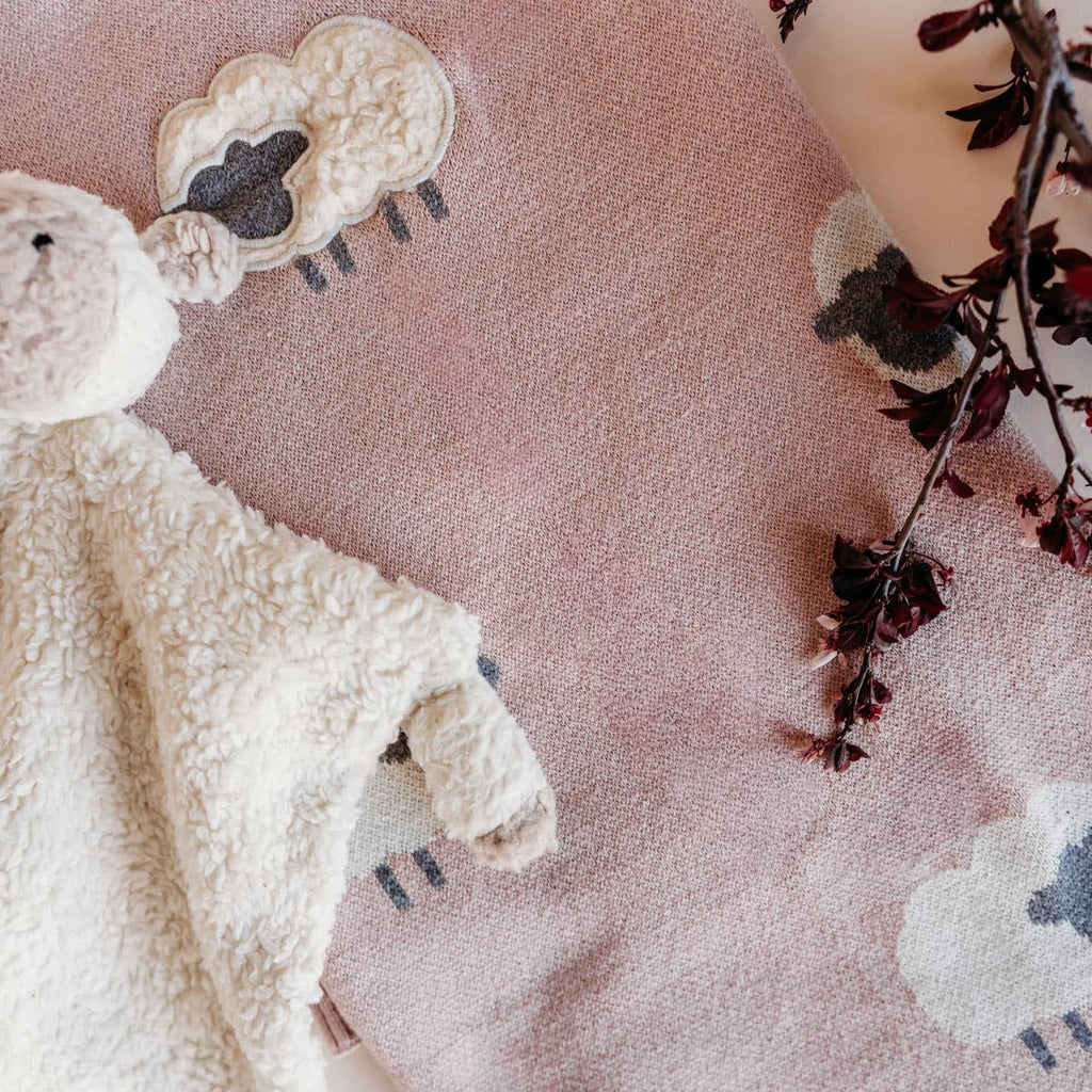 Woolly Lamb 3D - Organic Cotton Jacquard Knit Baby Blanket: Rosewood Pink