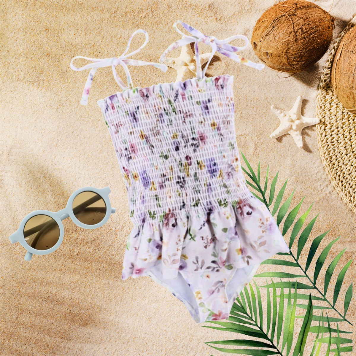 Swimsuit - Tan Colorful Floral