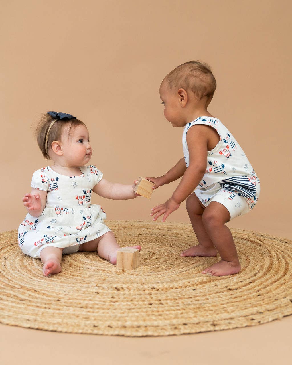 Nautical Crab Side Pocket Baby Romper Organic Jersey