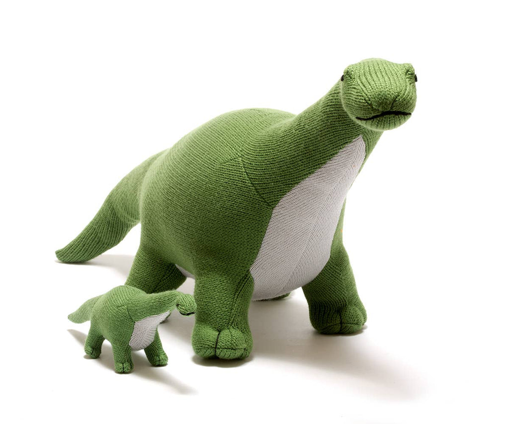 Knitted Green Titanosaur Dinosaur Baby Rattle Soft Toy