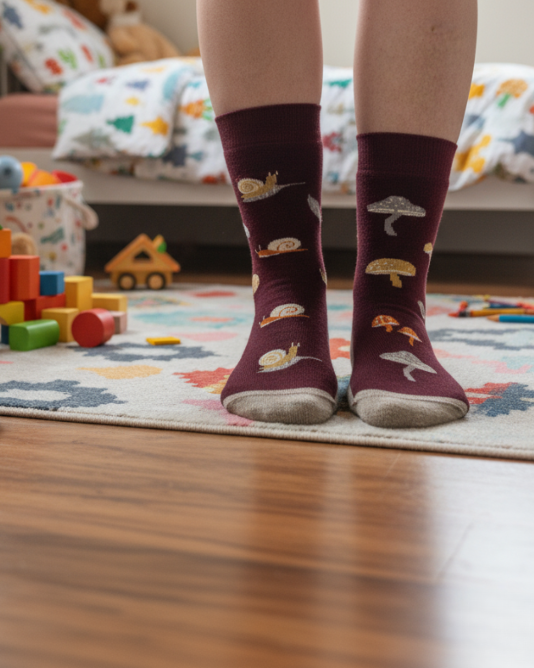 Kid's Mushroom Merino Crew Socks - Premium Made in Italy