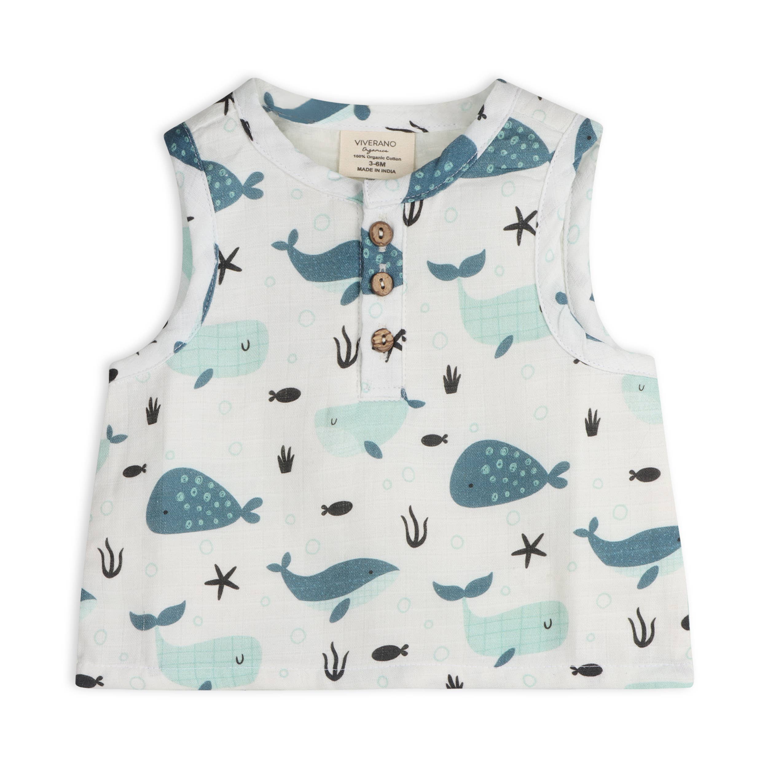 Whales Baby Top + Shorts Organic Muslin)