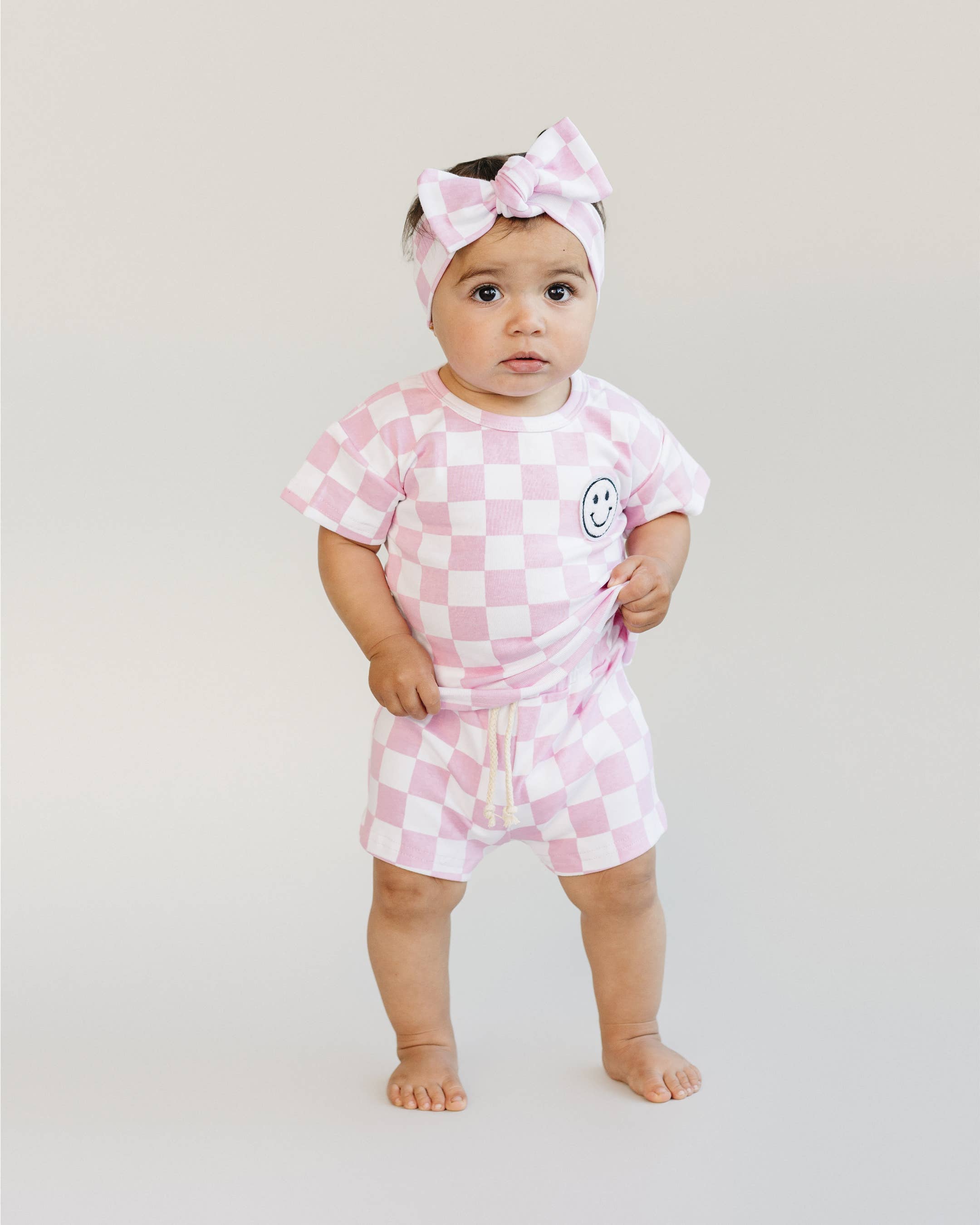 Checkered Shorts Set Pink
