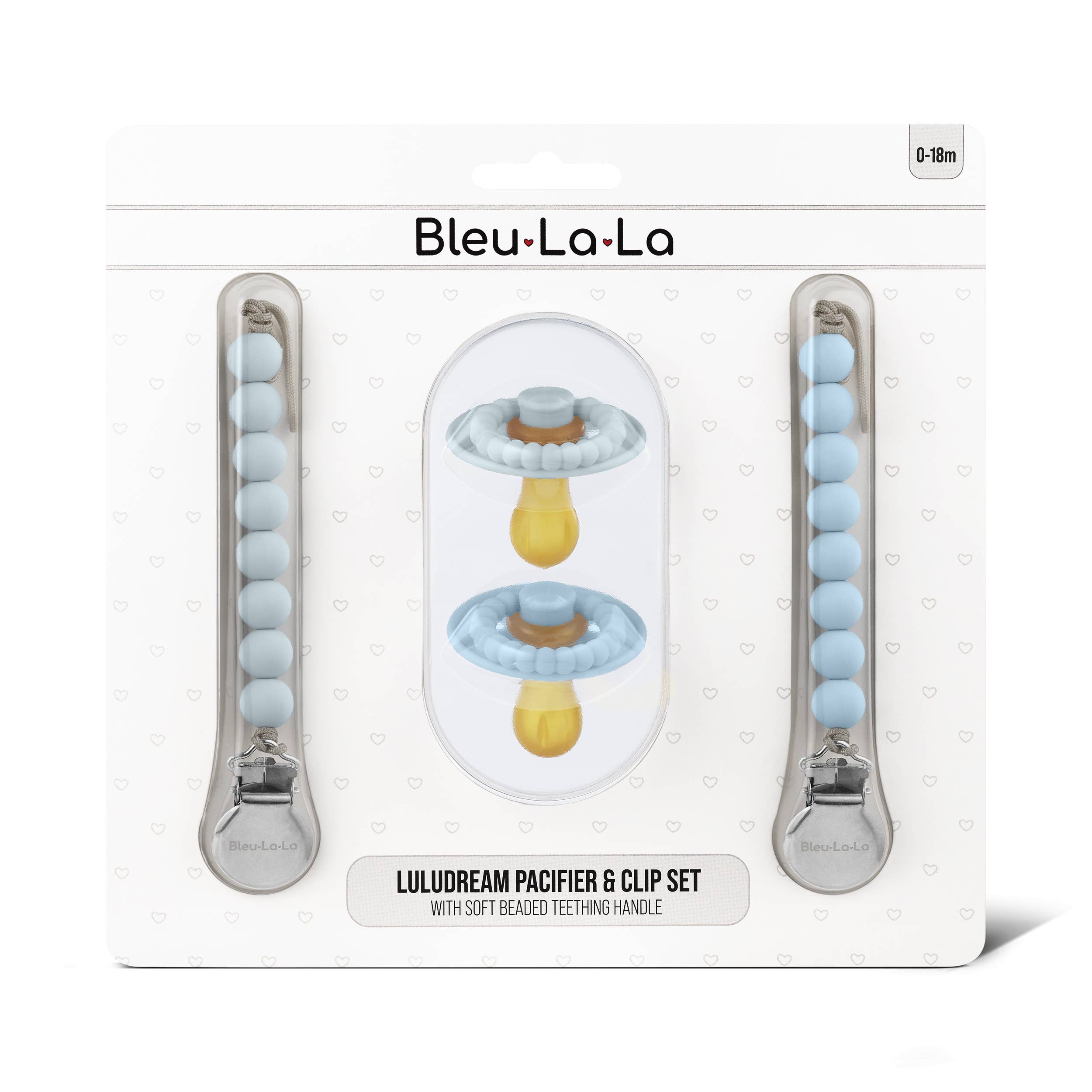 Luladream Pacifiers - Natural Rubber Nipple: Ash Blue + Sky Blue + Clips