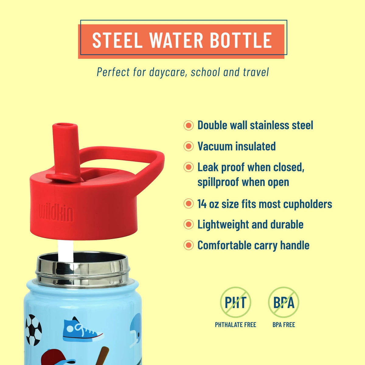 Bouteille d'eau en acier inoxydable Game On de 14 oz
