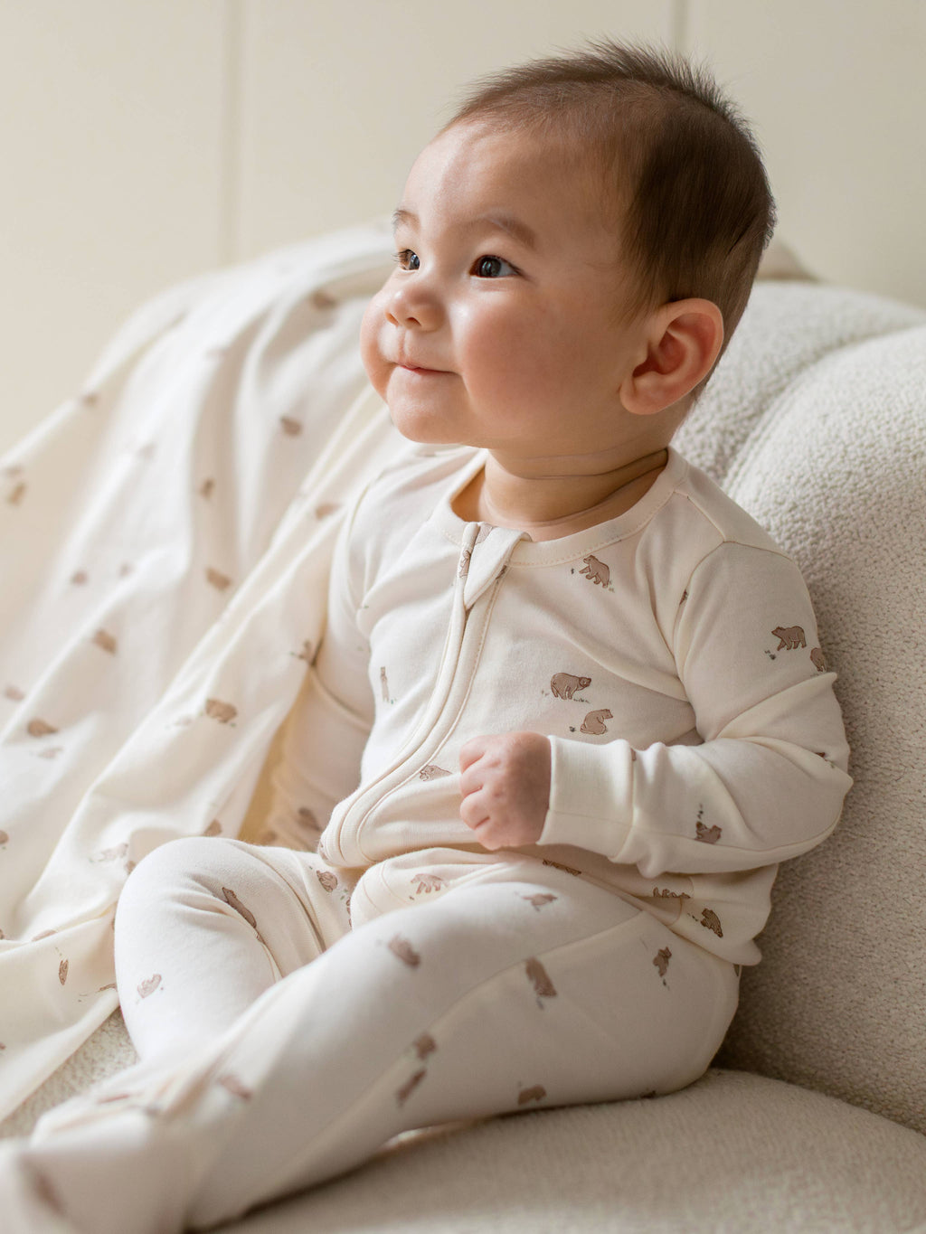 Peyton Zippered Footie - Bear / Truffle + Thyme