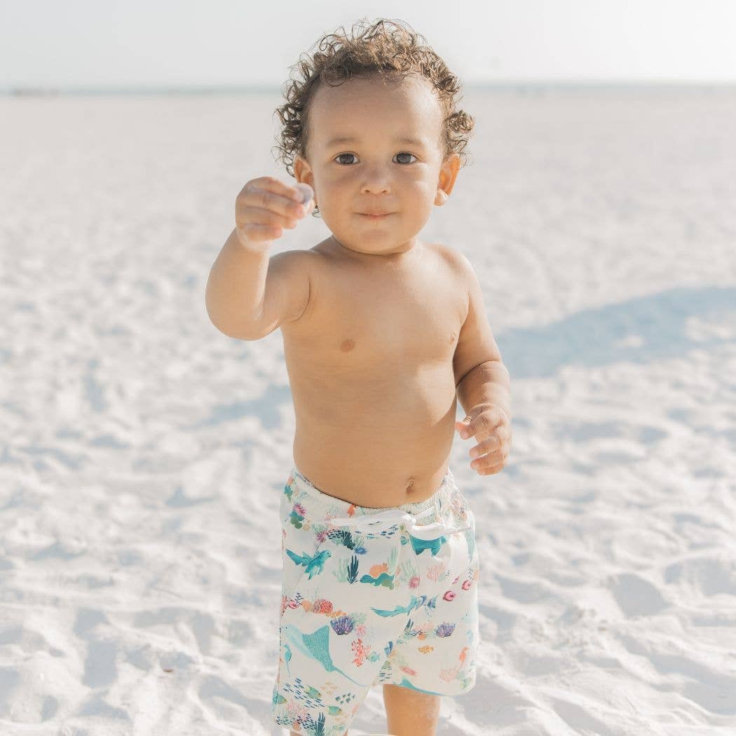 Coral Reef Boys Swim Trunks: Blue/Multi