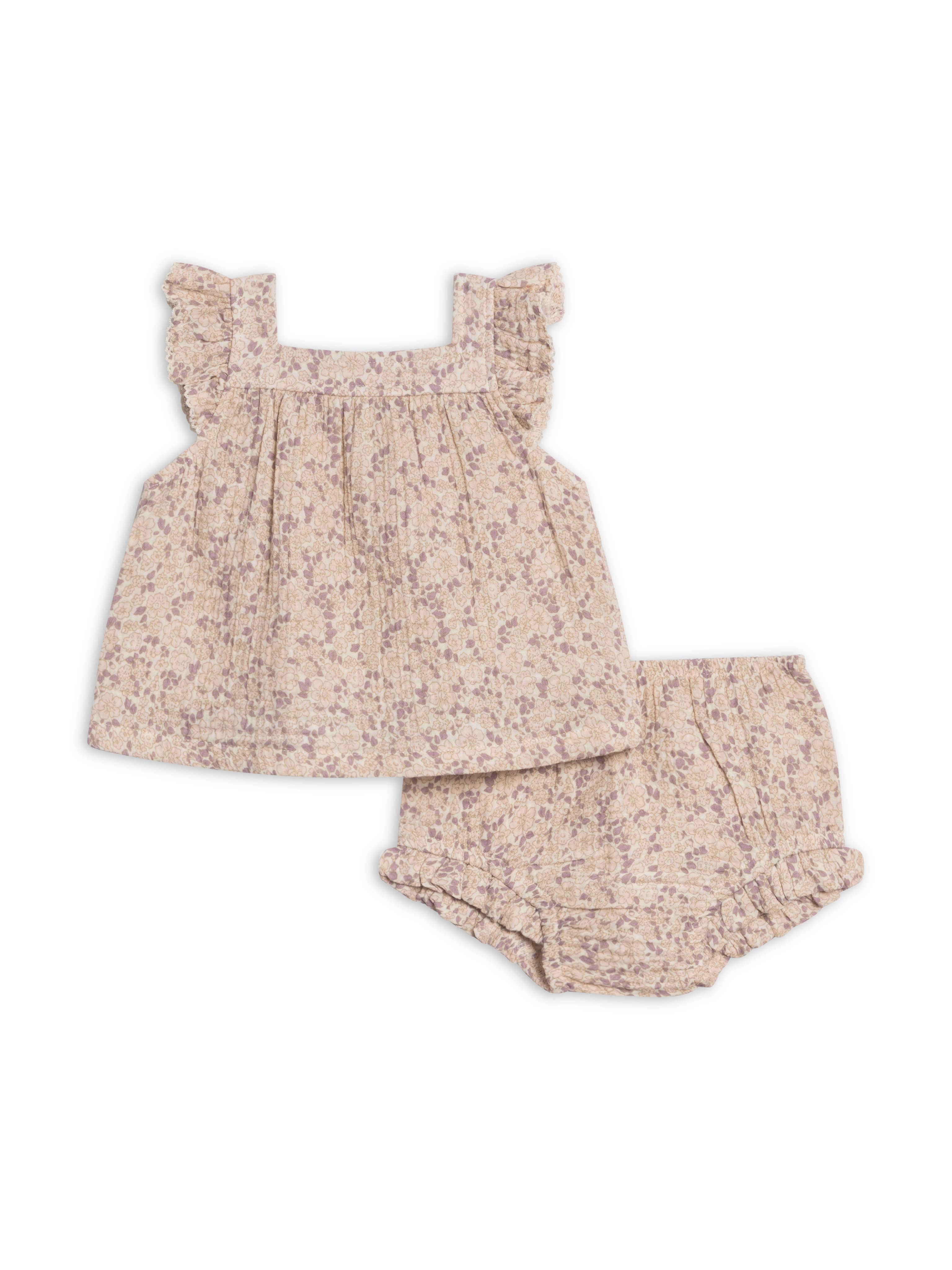 Colette Muslin Tank and Bloomer Set - Vionna Floral / Shell + Fog: 18-24M