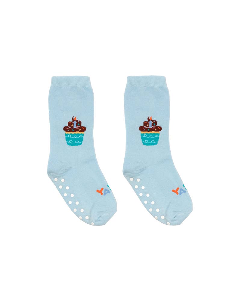 3D Packaged Crew Socks - Kids - Birthday Cupcake - Blue