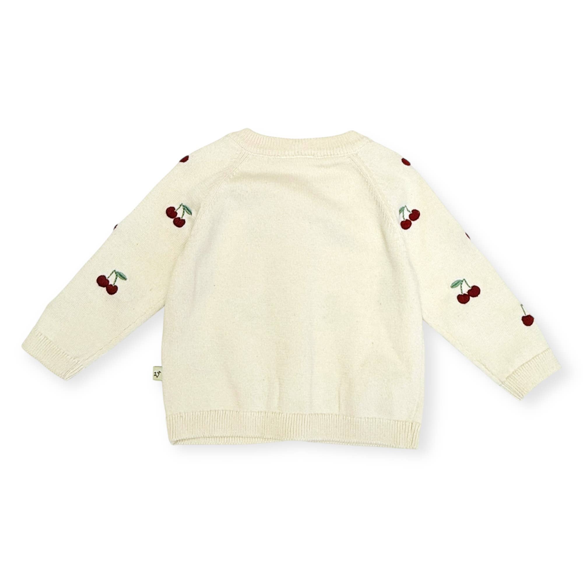 Cherry Embroidered Sweater Knit Baby Cardigan Organic