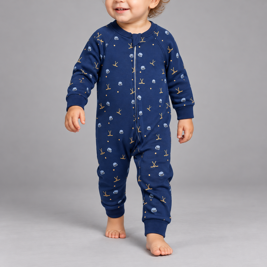 Baby Fleece Organic Cotton Bodysuit-Hockey