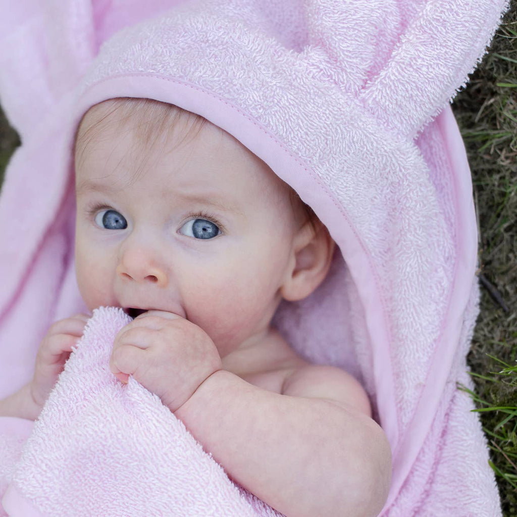 Organic Hooded Baby Towel Rabbit Pink