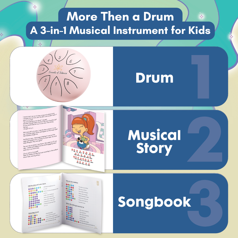Magic Calm Drum Tongue Drum, Songbook and Storybook (PINK)