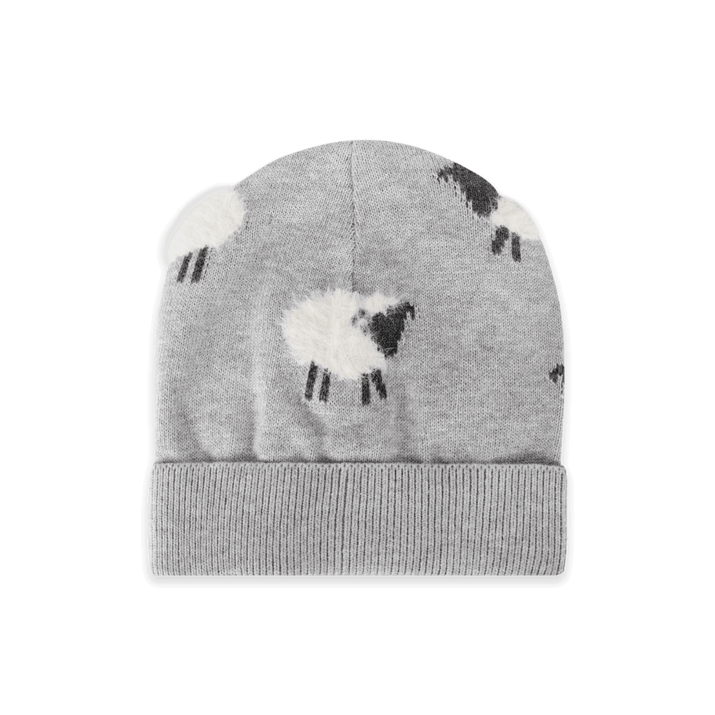 Furry Sheep Knit Round Baby Beanie (Organic Cotton): Pewter Grey Heather / One Size