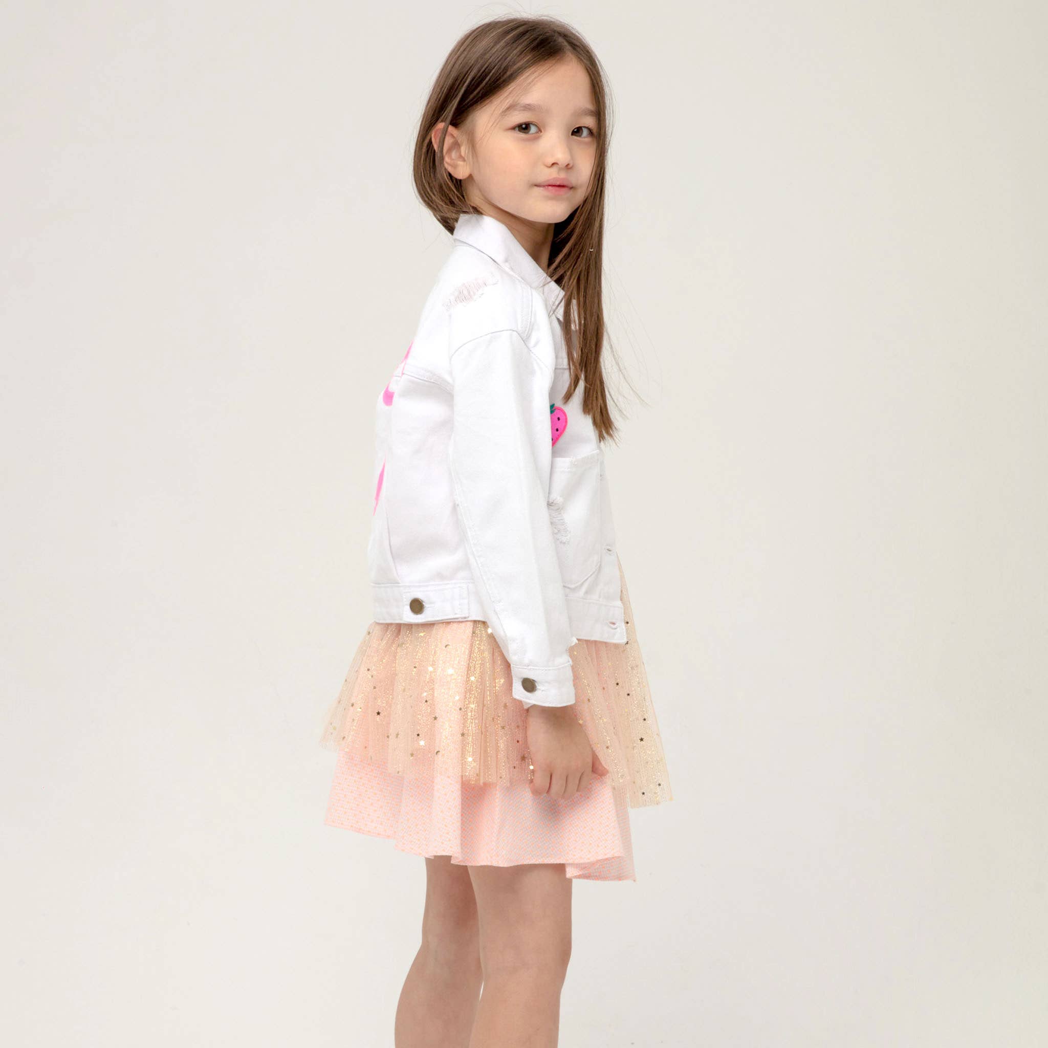 Patched Denim Jacket: White Bow