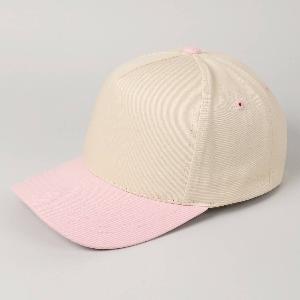 Kids Plain Two Tone Canvas Cotton Baseball Cap : HOT PINK / ONE SIZE