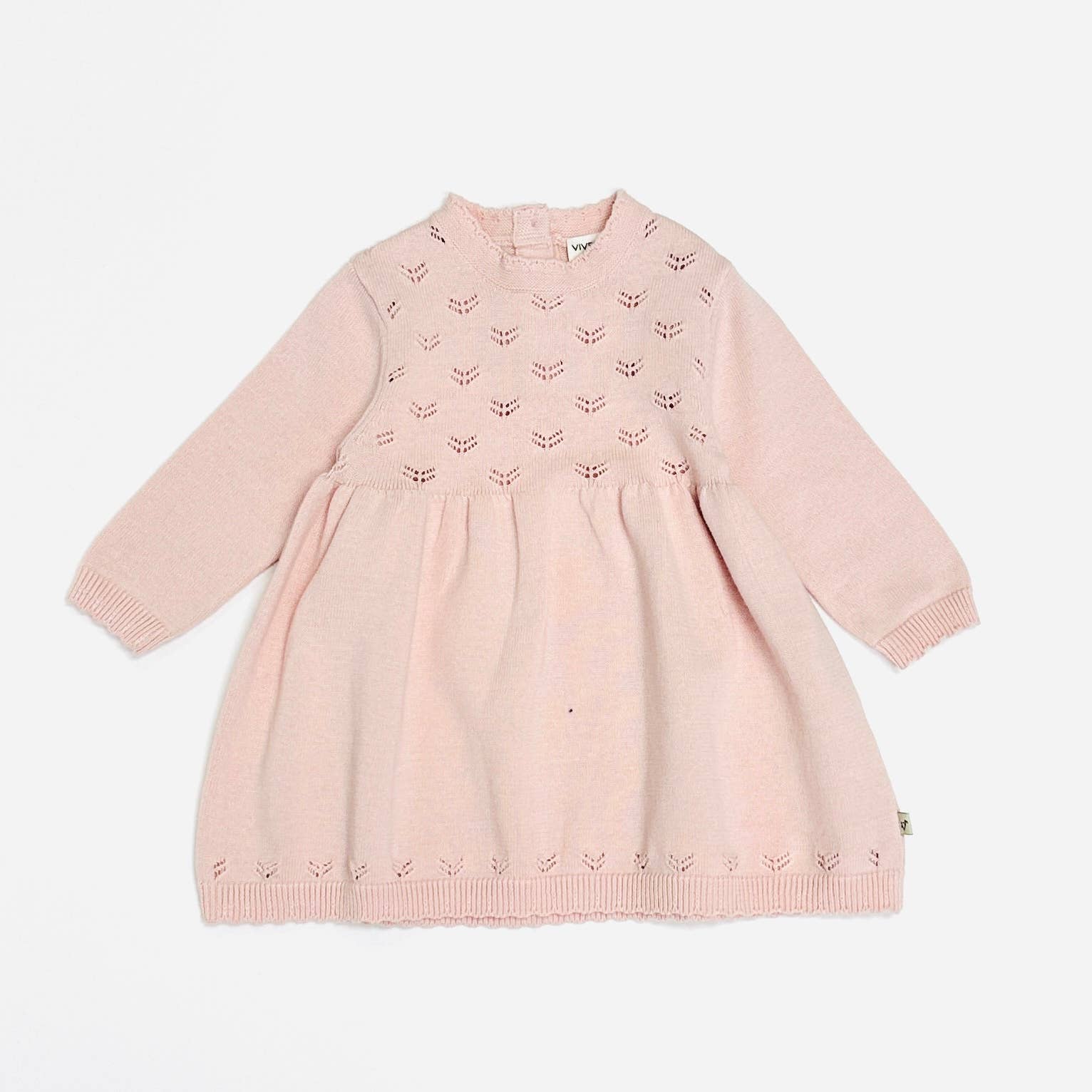 Milan Pointelle Knit Baby Sweater Dress Organic Cotton: Blush