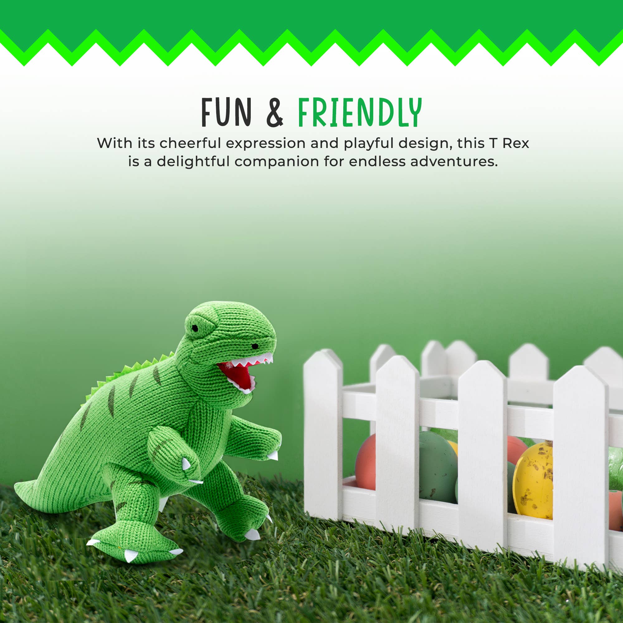 Knitted Green T Rex Dinosaur Soft Toy Teddy