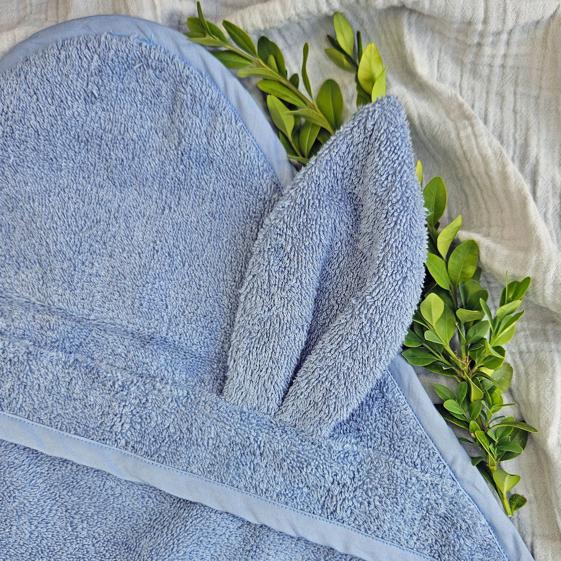 Organic Hooded Baby Towel Rabbit Dusty Blue