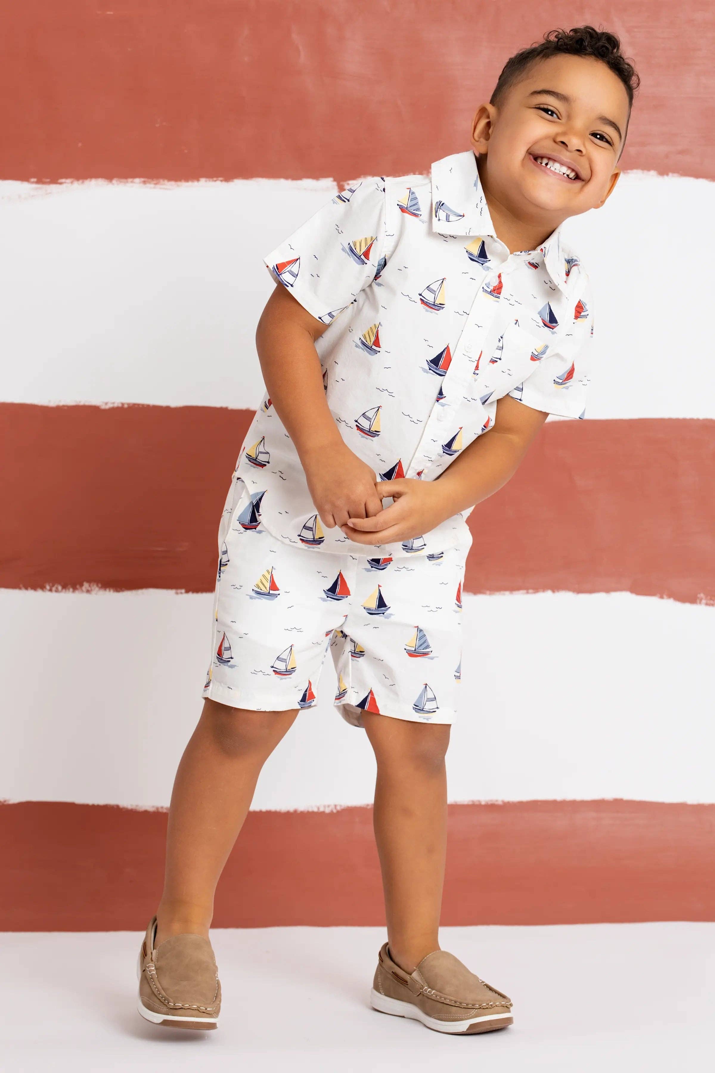 Kids Poplin Shirt + Short Set Little Skippers