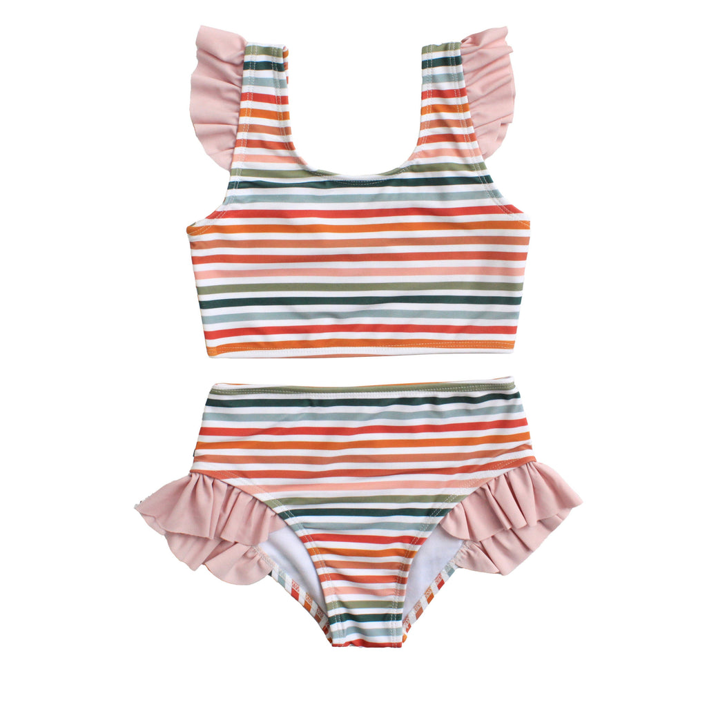 Sunset Stripes Flutter Bikini Girls Swimsuit