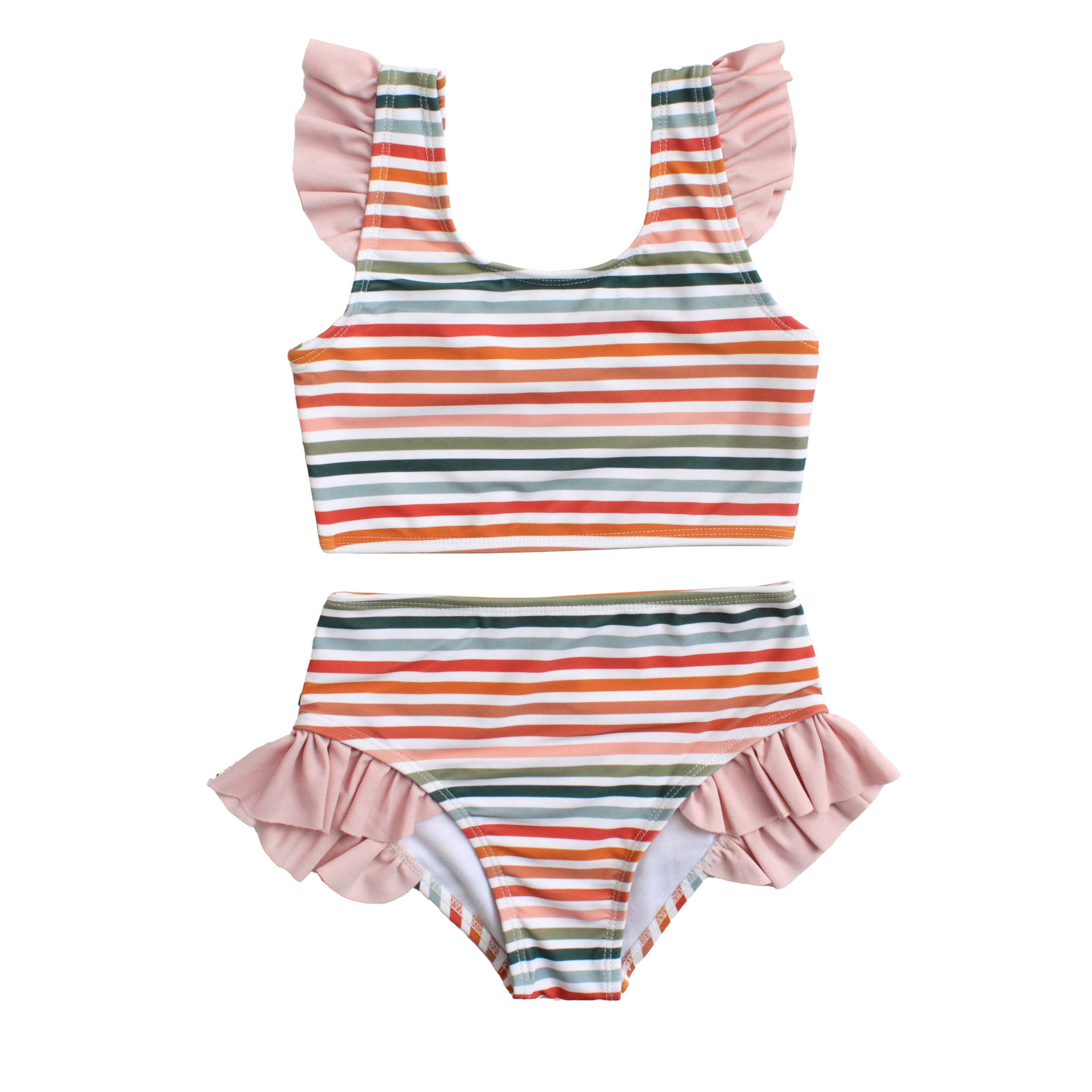 Sunset Stripes Flutter Bikini Girls Swimsuit