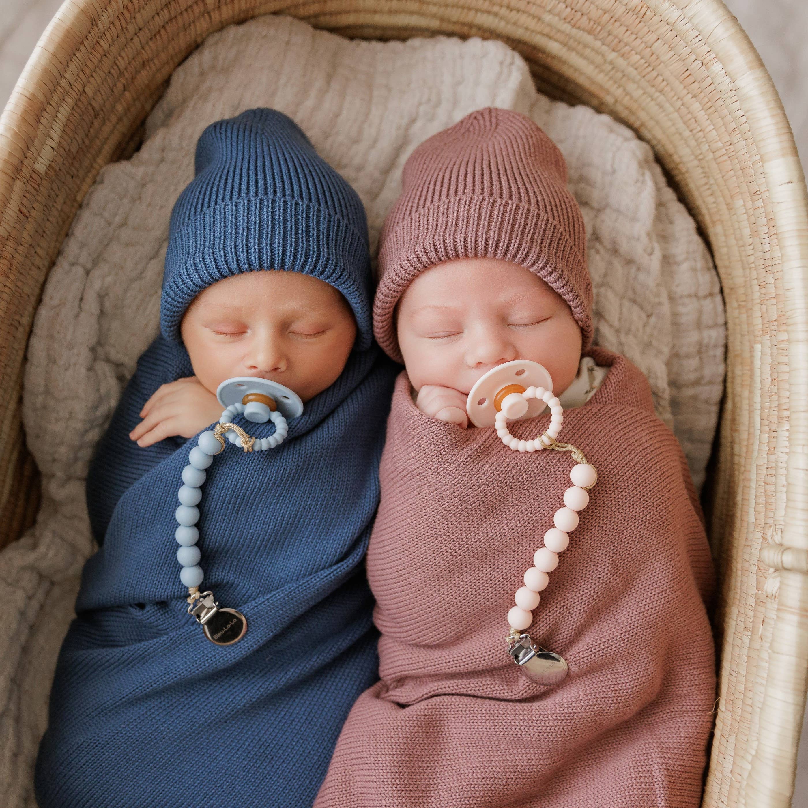 Luladream Pacifiers - Natural Rubber Nipple: Ash Blue + Sky Blue + Clips