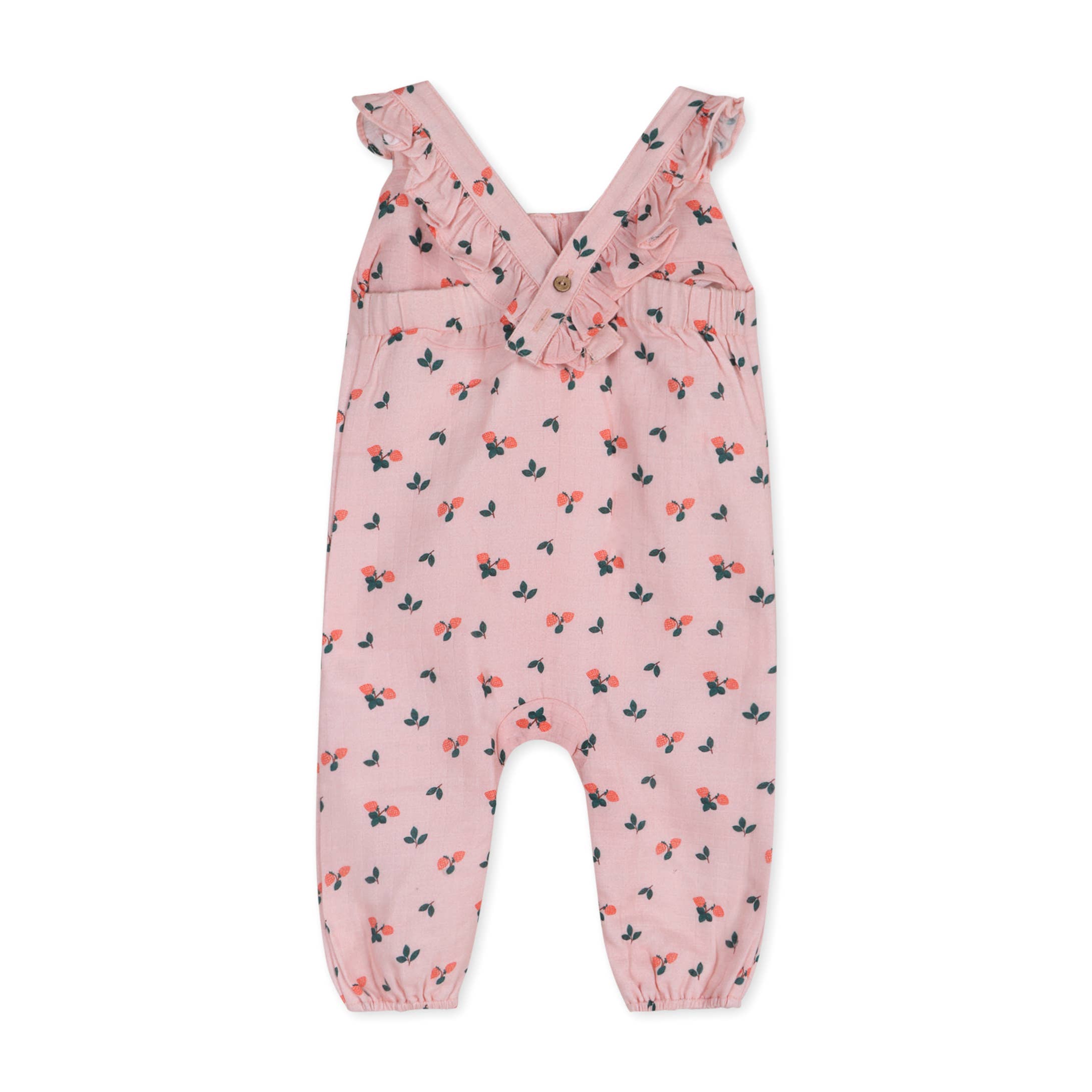 Strawberry Ruffled Baby Jumpsuit Organic Muslin