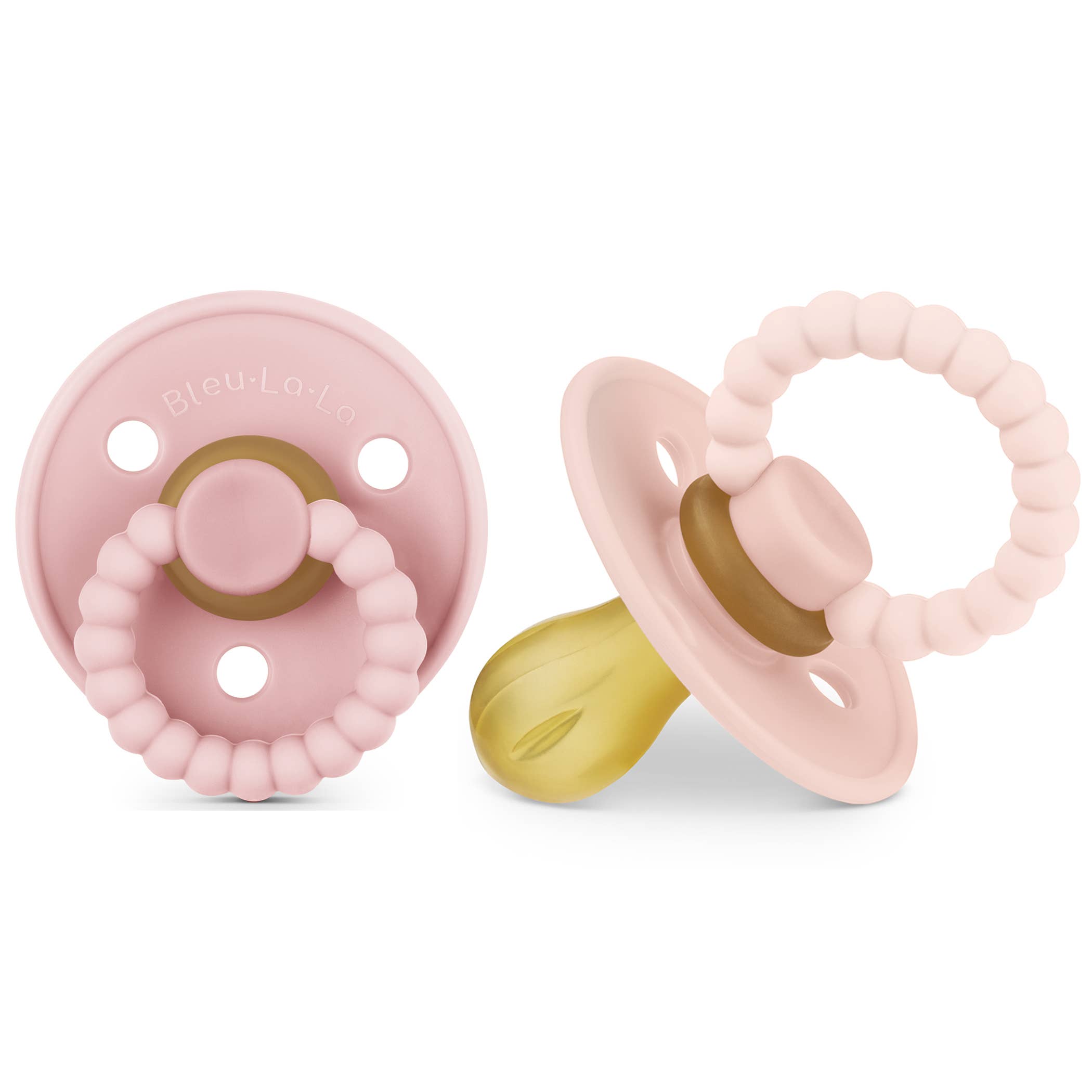 Luladream Pacifiers - Natural Rubber Nipple: Blush Pink + Rose Petal + Clips
