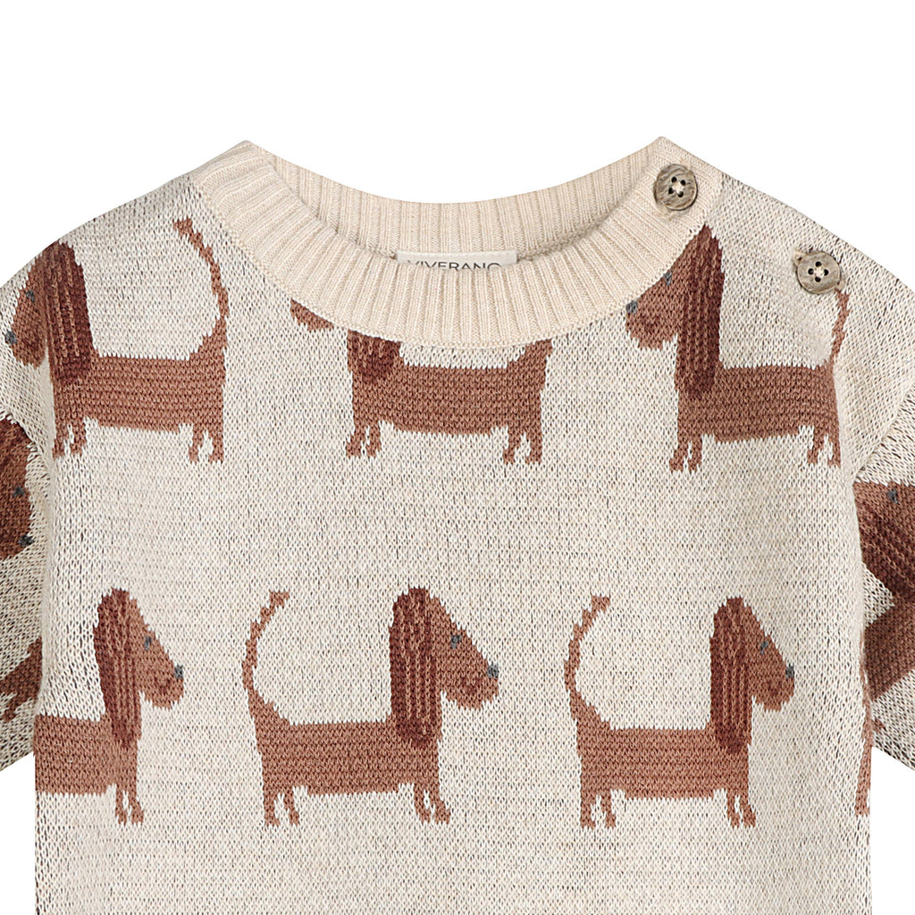 Doxie Dog Organic Cotton Jacquard Knit Baby Pullover Oatmeal