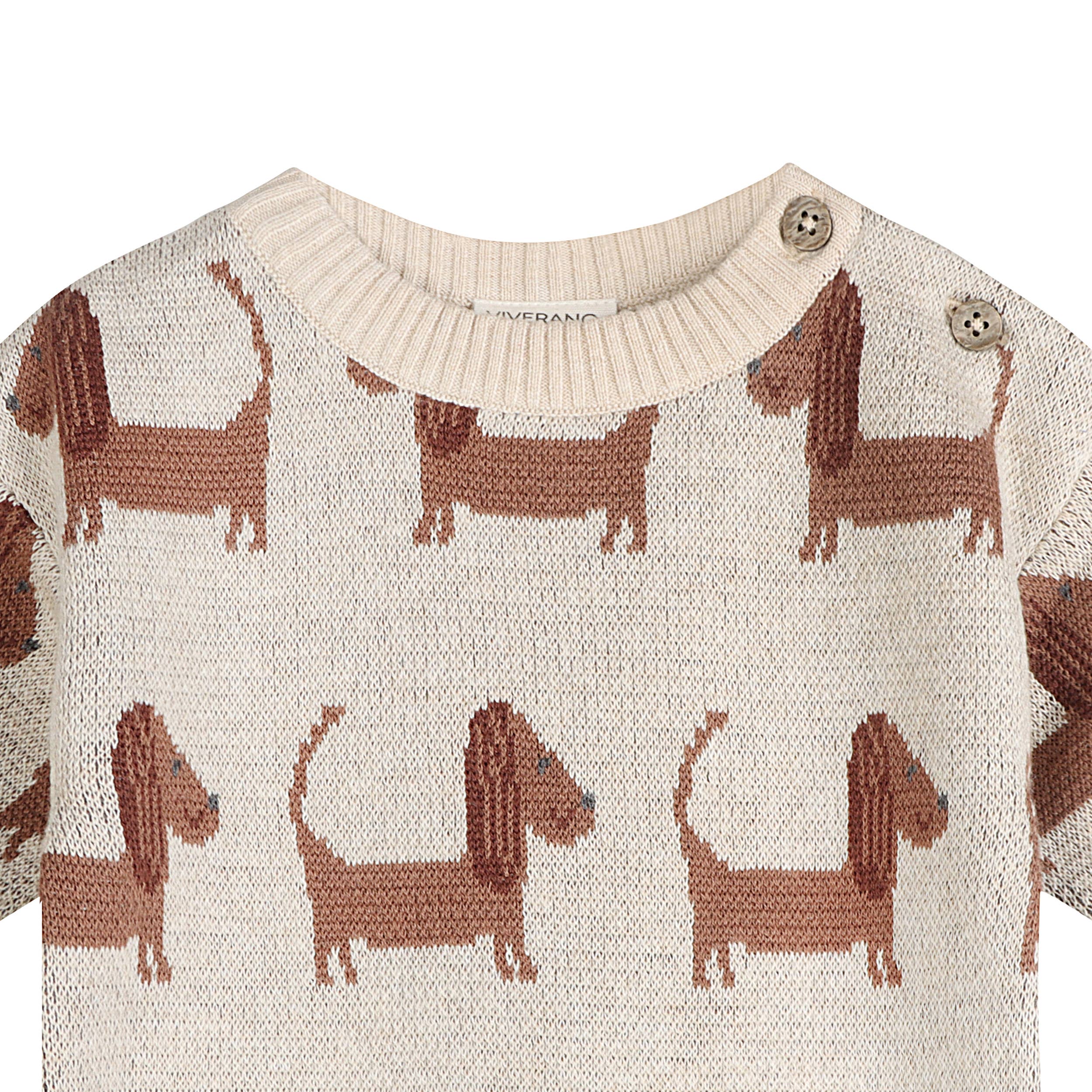 Doxie Dog Organic Cotton Jacquard Knit Baby Pullover Oatmeal