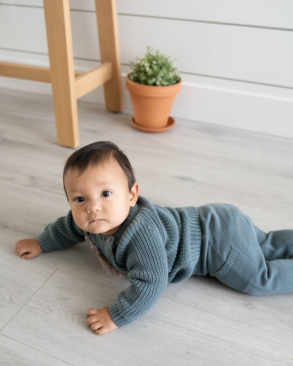 Baby Side Pocket Sweater Knit Pants Organic Cotton: Teal Blue