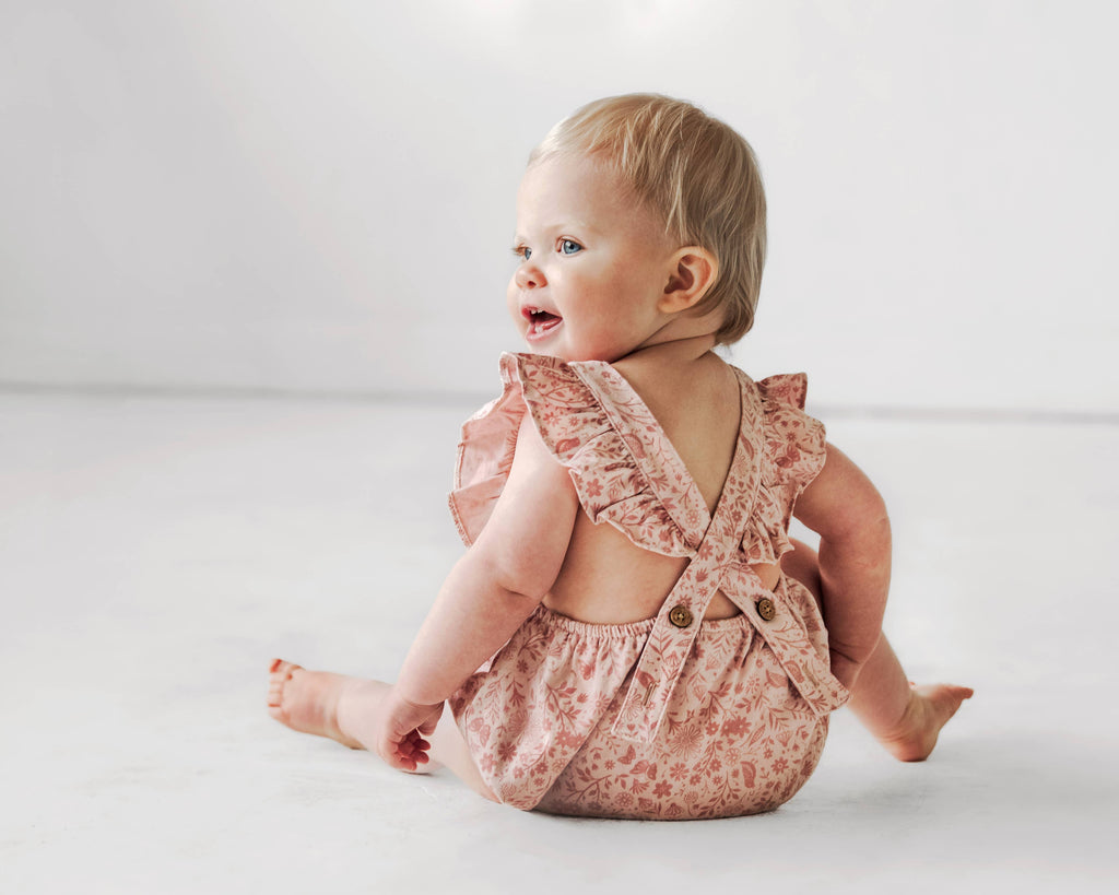 Overall Flutter Romper- Birds and Butterflies