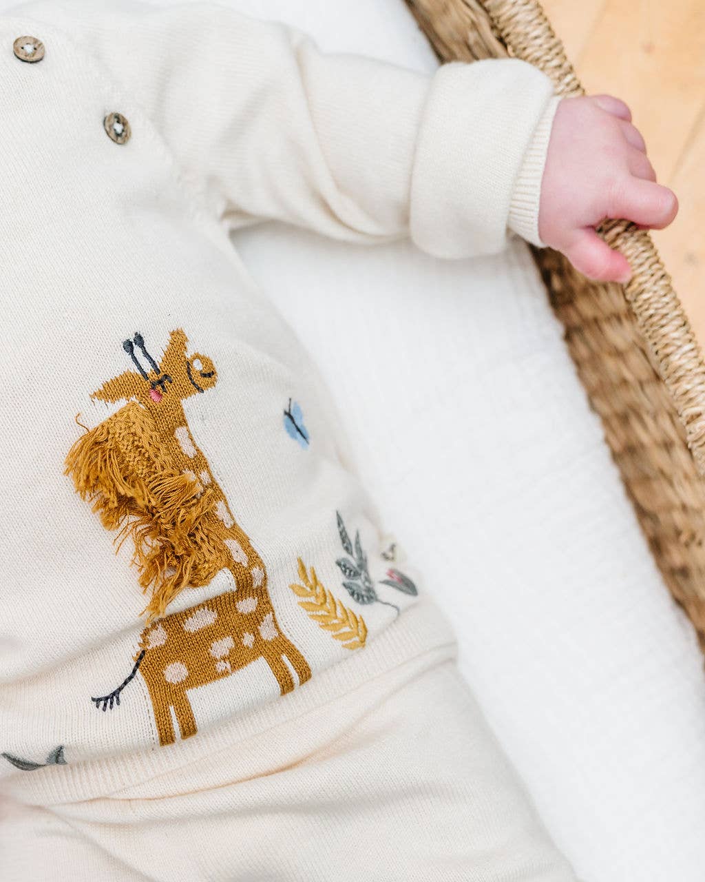 Giraffe Embroidered Knit Baby Pullover Sweater Organic