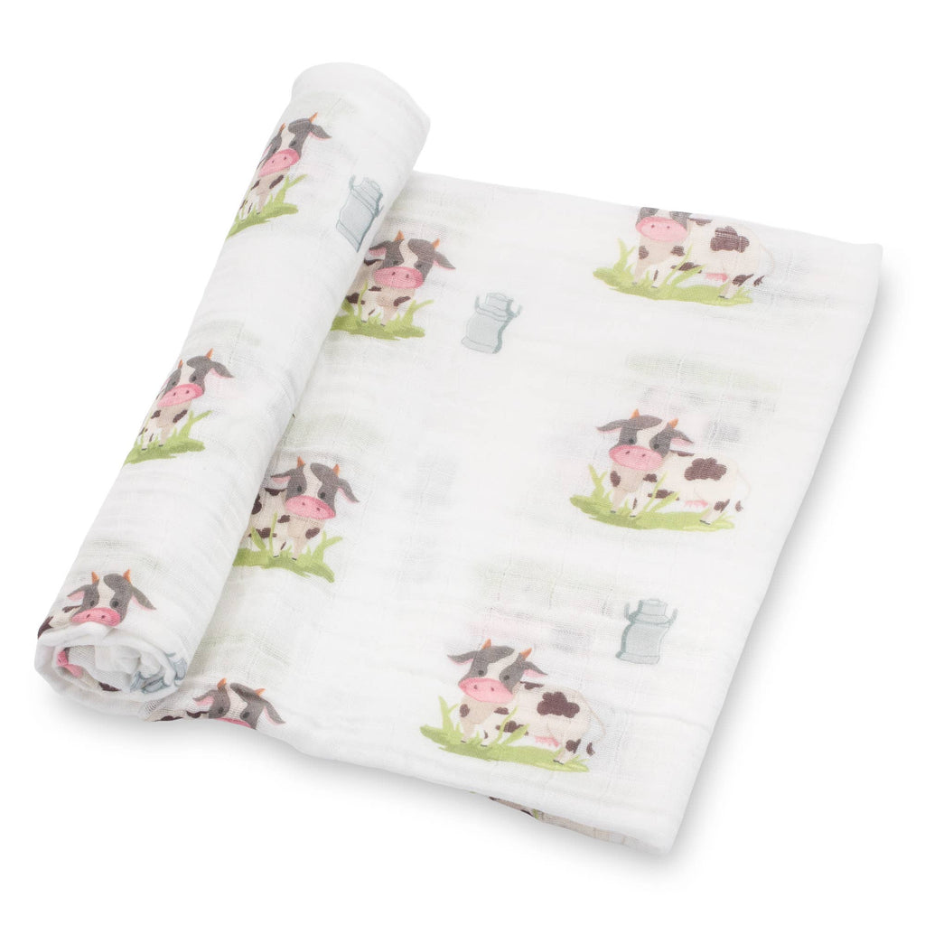 Moo Moo Here Farm Theme Baby Muslin Swaddle Blanket