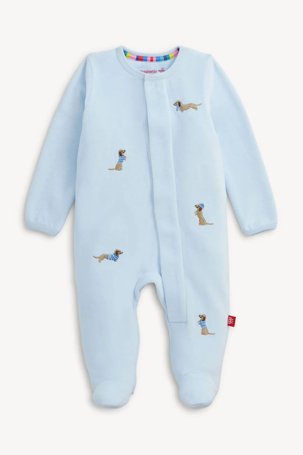 Velour Embroidered Dogs Blue Magnetic Me Footie