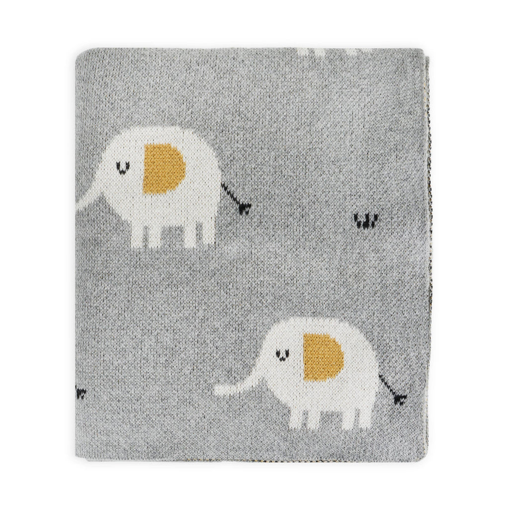 Elephant - Organic Cotton Jacquard Sweater Knit Baby Blanket: One Size