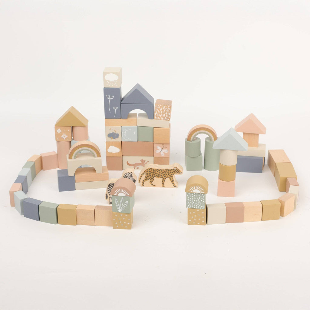 Wooden Building Blocks 70pc - Natural Wood Block Set Ages 2+