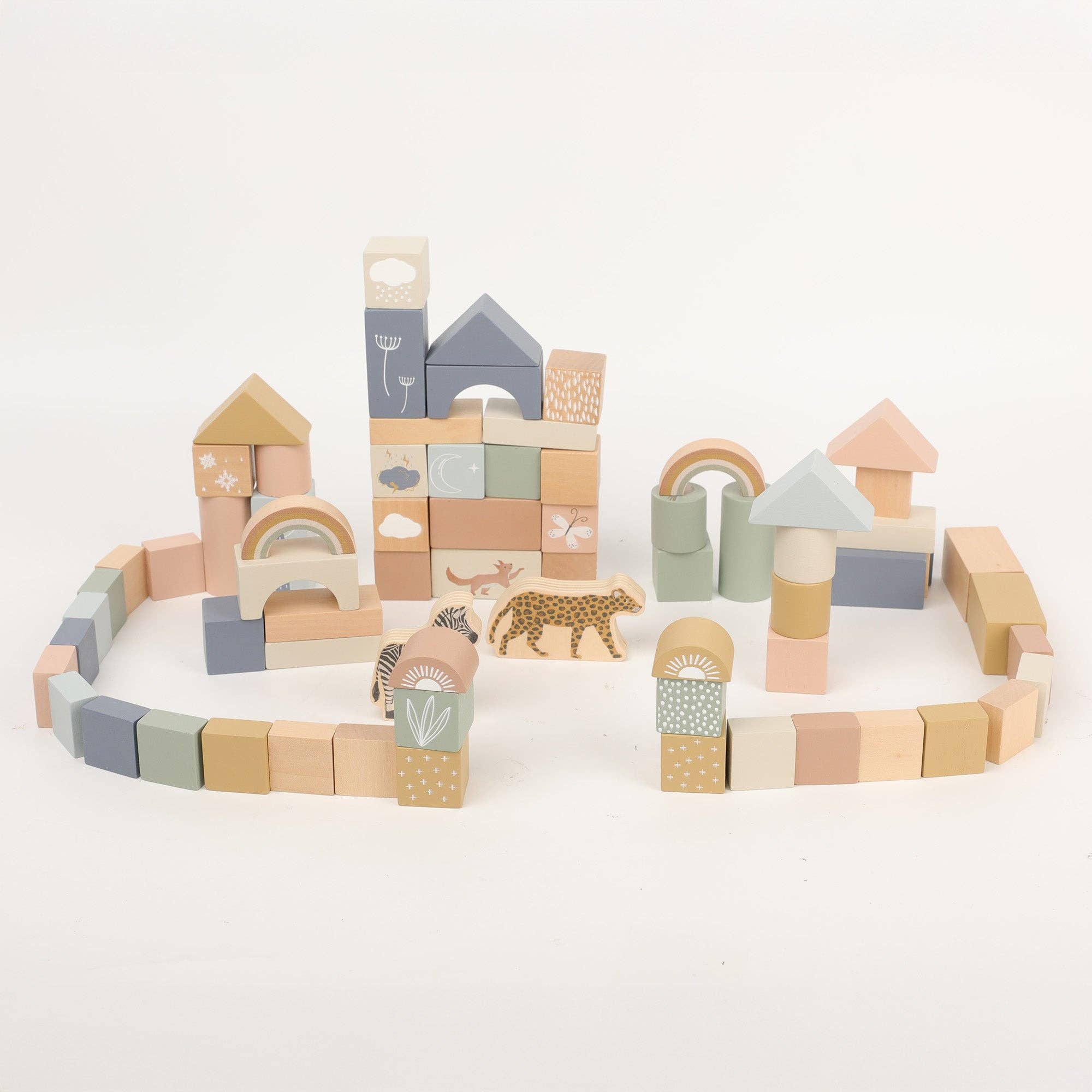 Wooden Building Blocks 70pc - Natural Wood Block Set Ages 2+