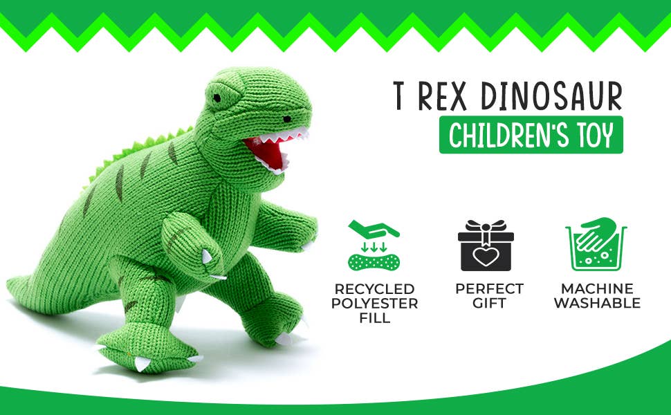 Knitted Green T Rex Dinosaur Soft Toy Teddy