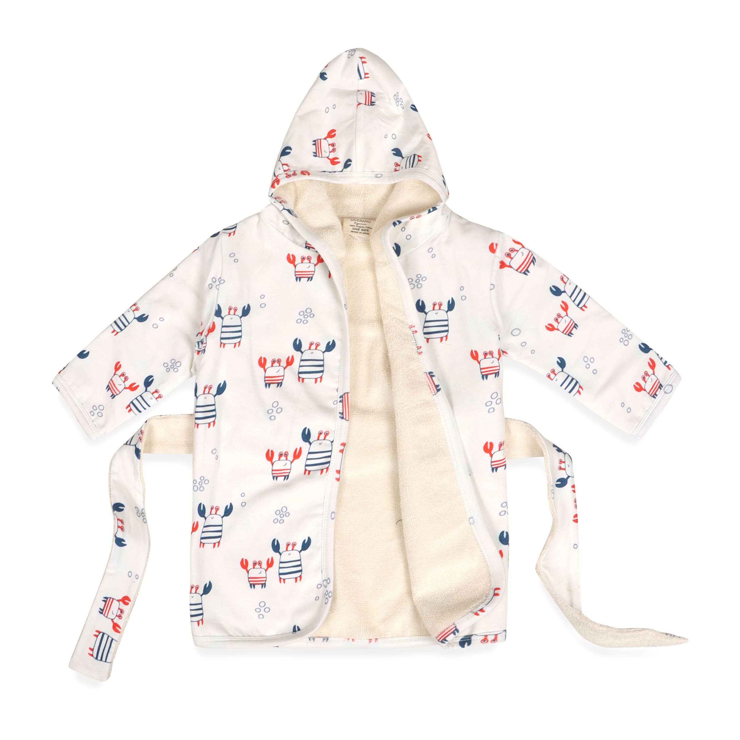 Nautical Crab Baby Hooded Baby Bathrobe Organic Jersey: One Size 0-12M