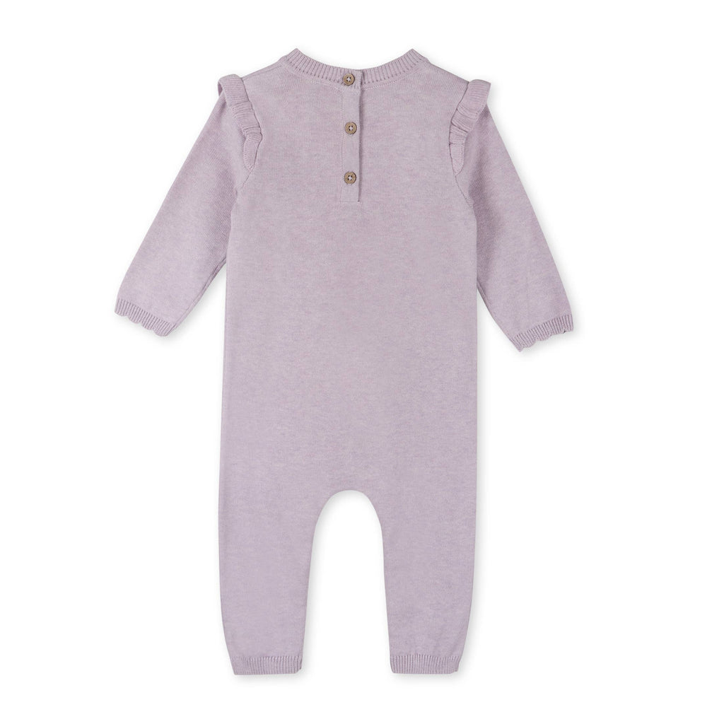 Hearts Jacquard Knit Baby Jumpsuit Organic Cotton: Lilac Heather