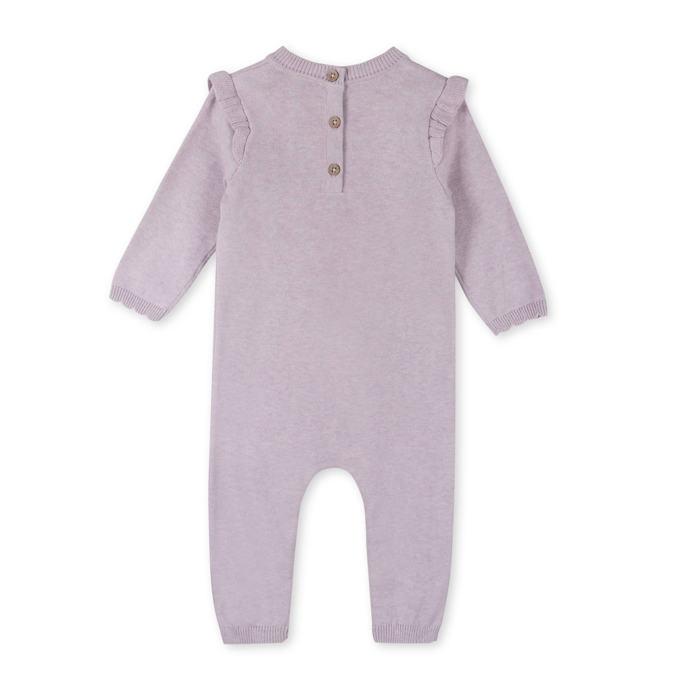 Hearts Jacquard Knit Baby Jumpsuit Organic Cotton: Lilac Heather