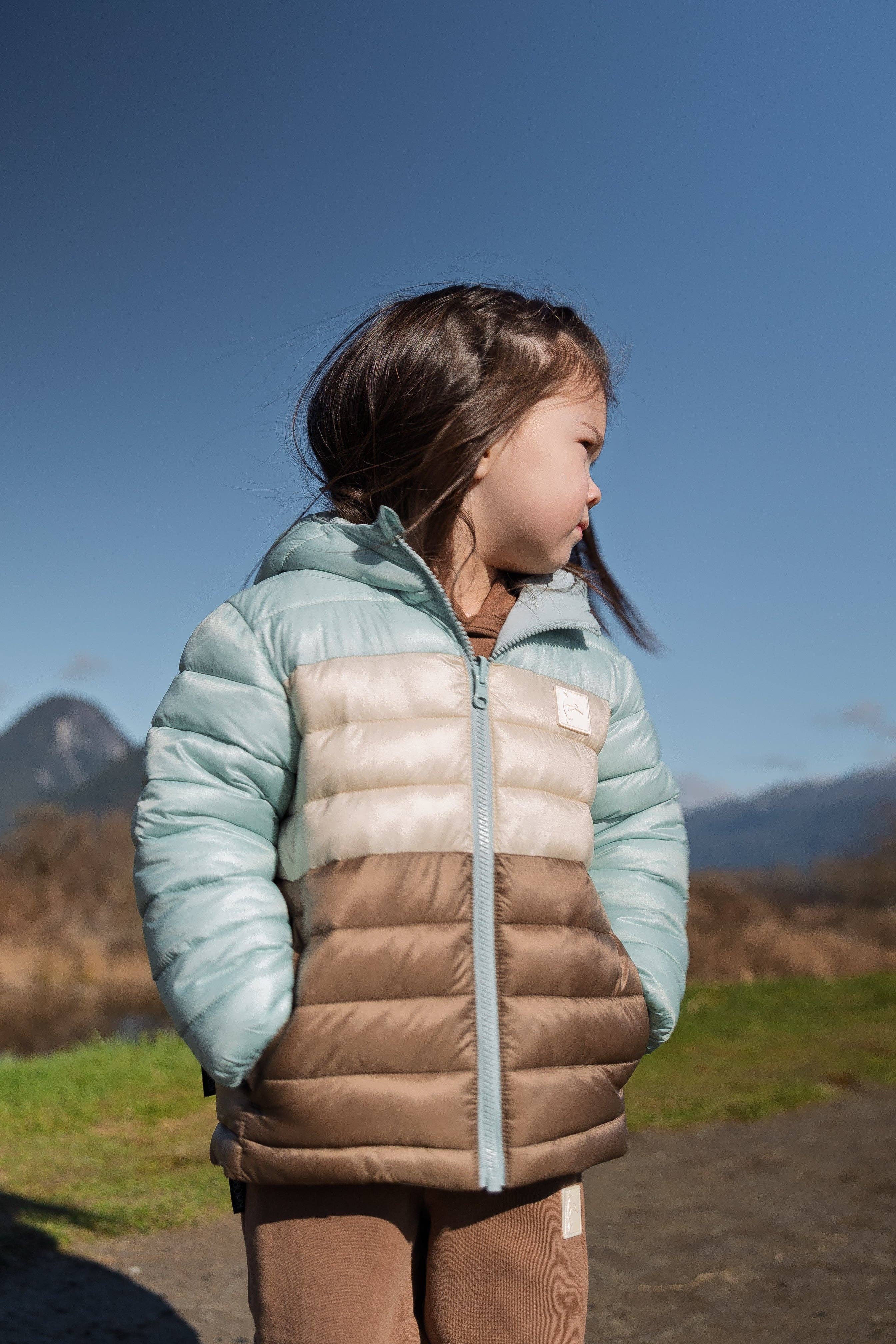 Kids Puffer Jacket - Porteau Reversible Waterproof - Fall/Winter - Blue Haze: